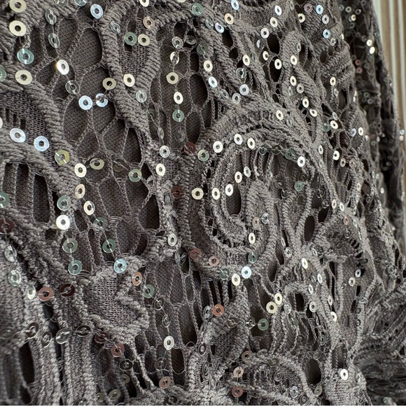 Women's Alex Evenings Petite Charcoal Silver Sequin Lace Maxi Dress 10P - Picture 5 of 12